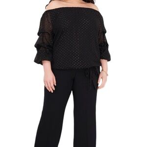 MSK Plus Size Off-The-Shoulder 3/4-
Tiered-Ruffle-Sleeve Top. Black Sz.2X NWT